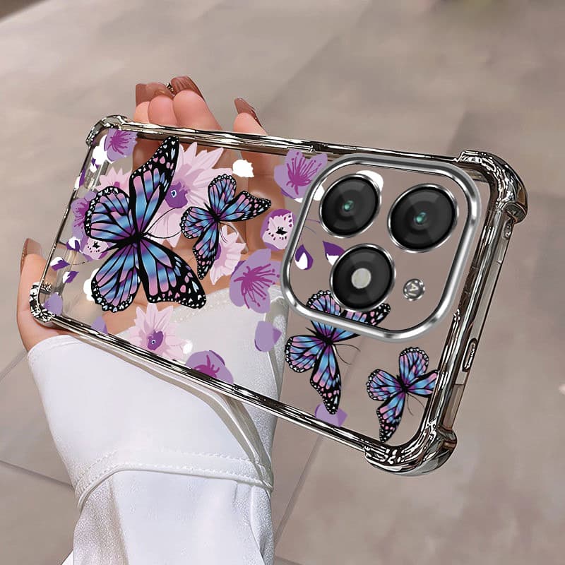 realme Note 70 70t note60 60x 60s 50 Capa Completa Transparente Móvel Borboleta Flor Cristal De Almofada De Ar