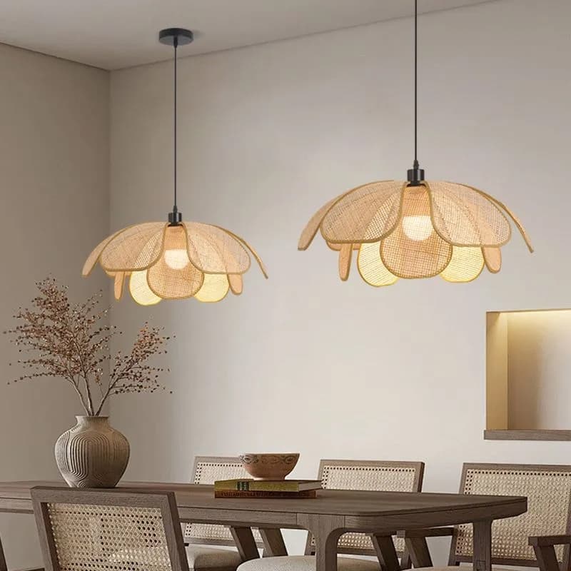 Pétalas De Rattan No Estilo Wabi-Sabi Lustre Sala Jantar Boêmia Lampu Gantung Pendente Luminaria Teto Decoração Estar