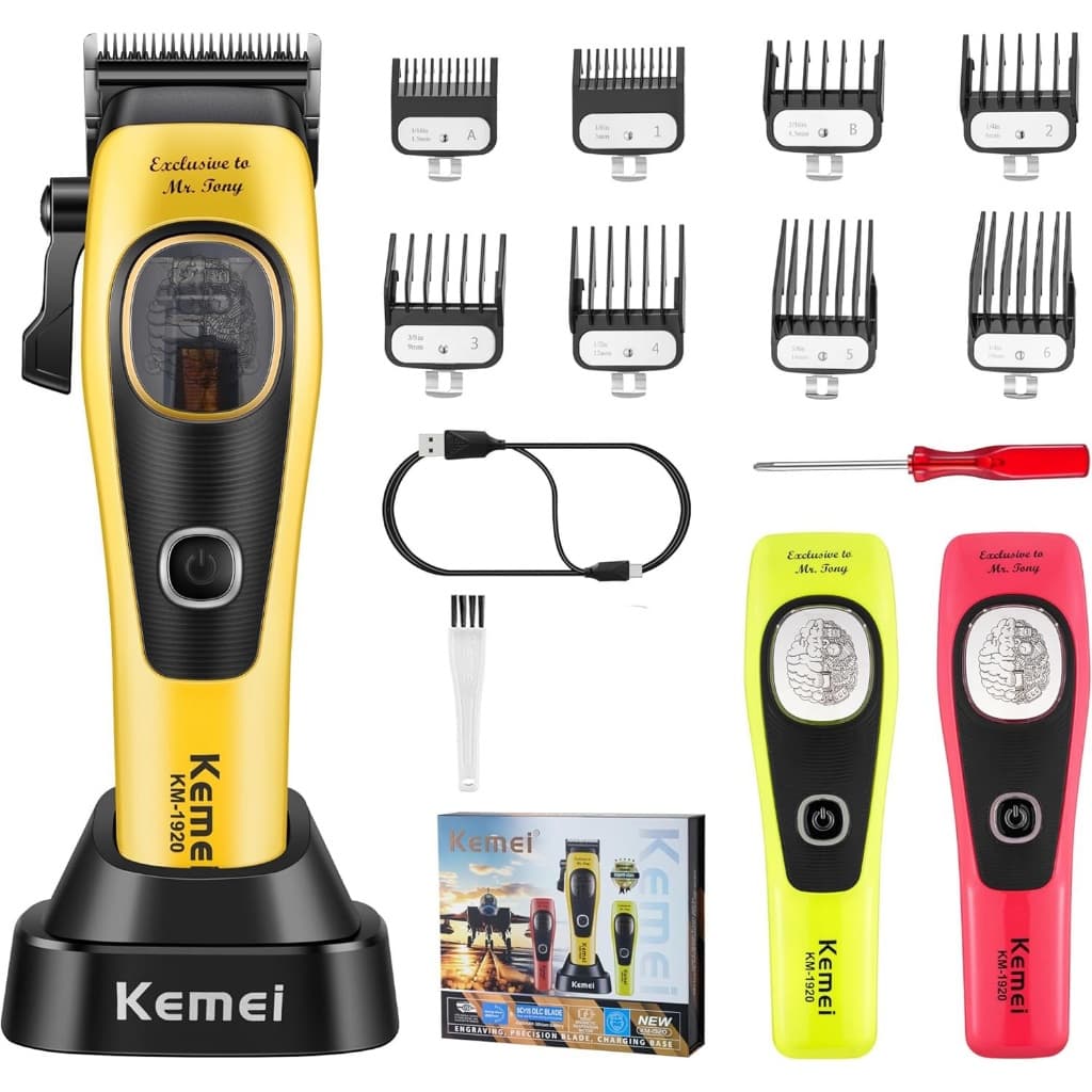 Kemei 1920 Máquina De Cortar Cabelo Profissional Masculina 4500 MAh Barbeiro Corte De Sem Fio Aparador De 2 Tampas Modul