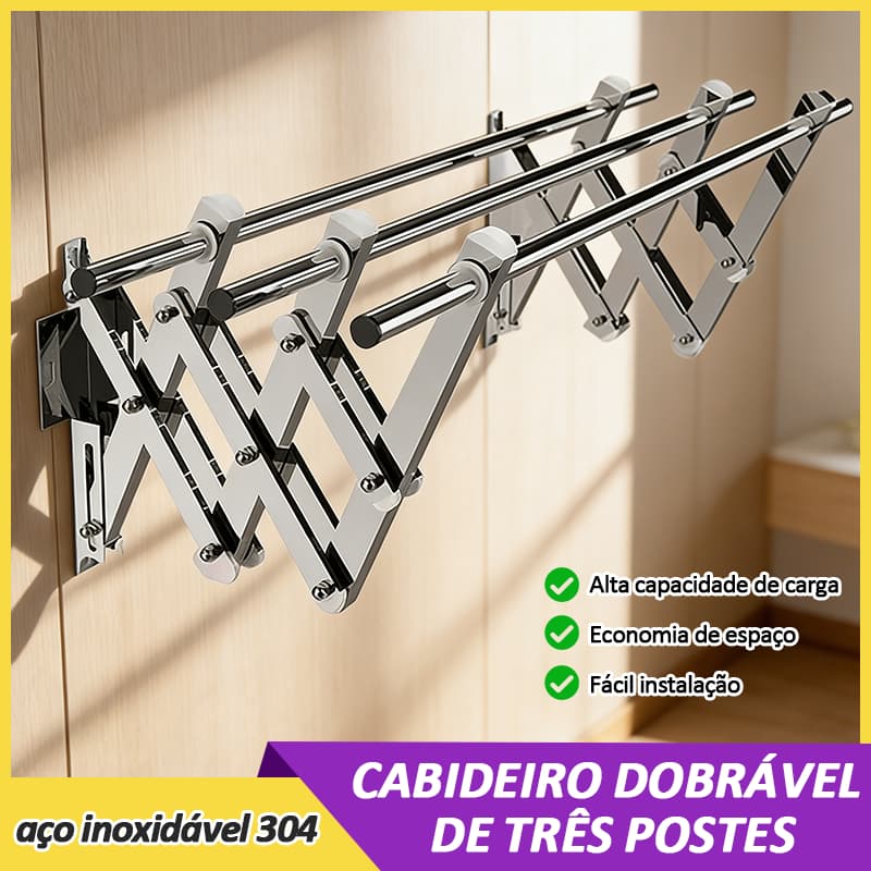Varal de Aço Inoxidável Sanfonado Retrátil Dobrável | Suporta 100 kg Máximo