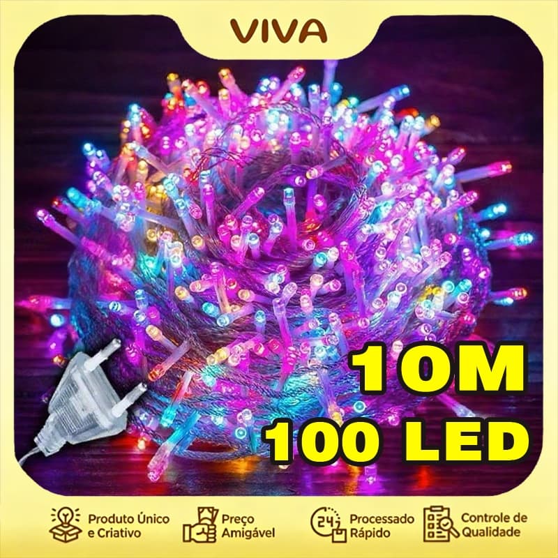 100 Leds 10M 110V Pisca Pisca Luz De Natal Forte Iluminação Fio Transparente Suporta encaixe