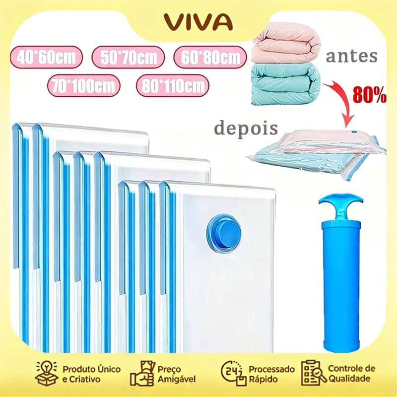 [ENVIO IMEDIATO]Kit 10 Saco A Vácuo Grande+Bomba a Vacuo Tamanho Organização de Roupas Mala Viagem