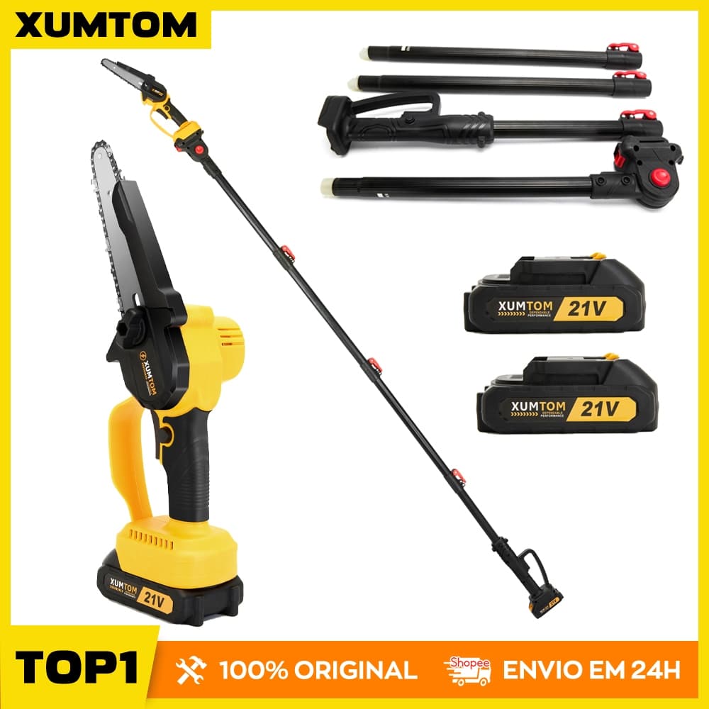 Motosserra Podador Tesoura  Portátil  Elétrica  2 Baterias 21V  1000w  Extensor 3m