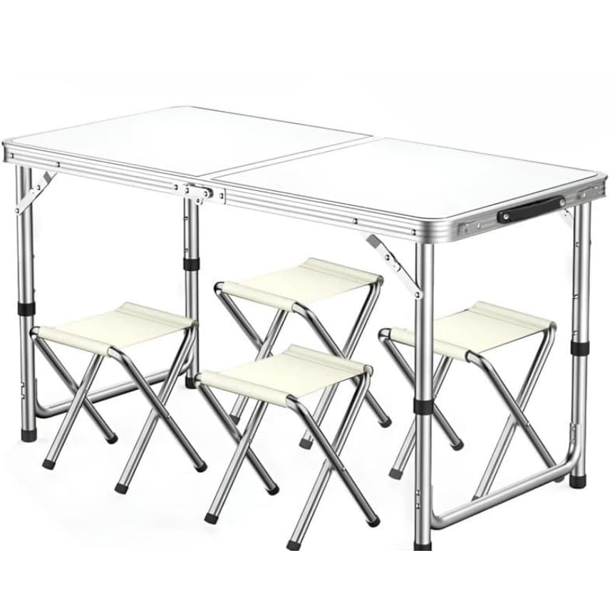 Mesa Dobrável Maleta Alumínio 120*60cm E 4 Banqueta Portátil mall inline badgeMesa 1,20m Vira Com Alça Resistente Oferta
