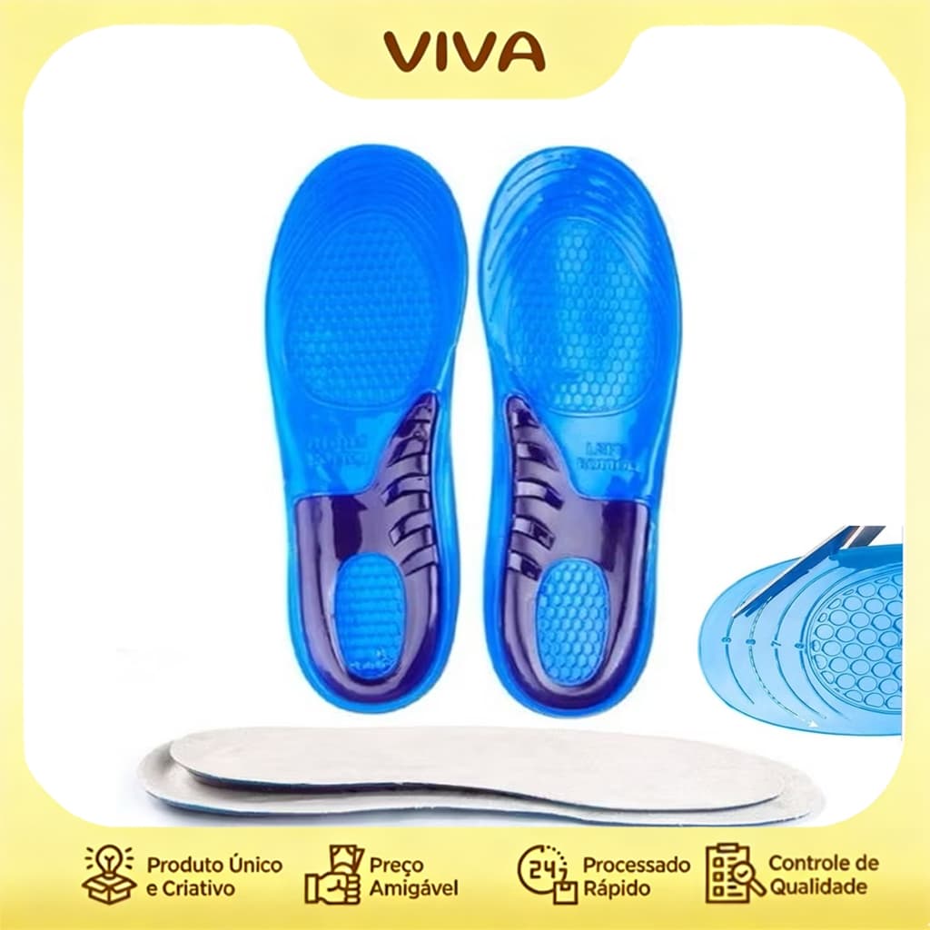Par De Palmilha Ortopédica Gel de Silicone para Dores nos Pés Anti Impacto Facilite Plantar