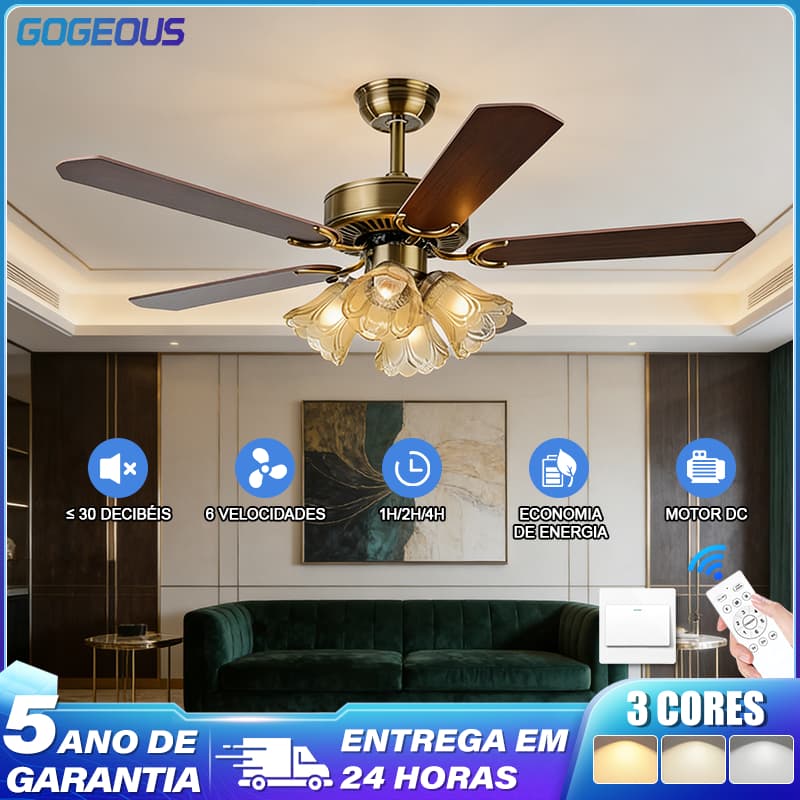 3 Cores (110V-220V) Ventilador De Teto Com Luz Controle Romoto 72W Silencioso Para Sala De Estar Quarto