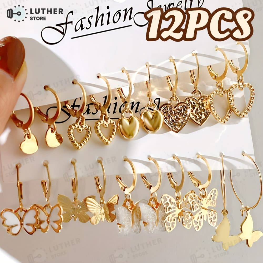Conjunto Elegante Brinco Com Argola De Ouro Brincos De Pérola Para Mulheres Joias Acessórios 12PCS