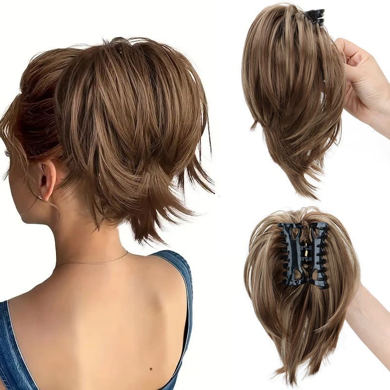 Clip De Garra Bun De Cabelo Liso De 9 Polegadas Extensões De Rabo De Pônei Curto Com Peças Fio Dobrável Falso Feminino