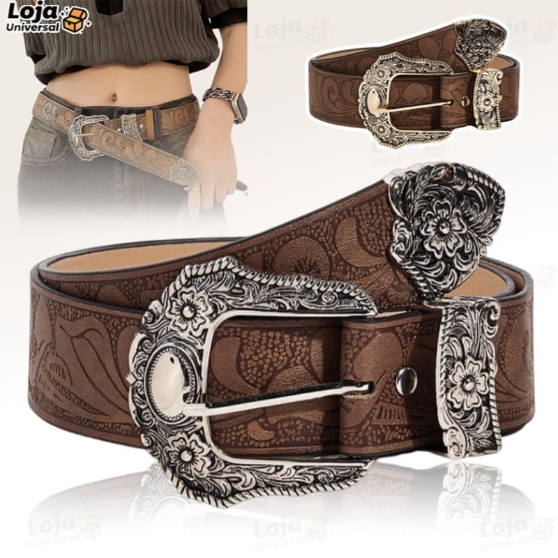 Cinto Feminino Padrão Marrom Com Cintura Decorativo Em Relevo-LU