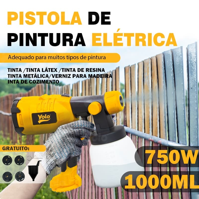 1000ml Pistola De Pintura Elétrica 750w Com 4 Bicos De Cobre Yolo