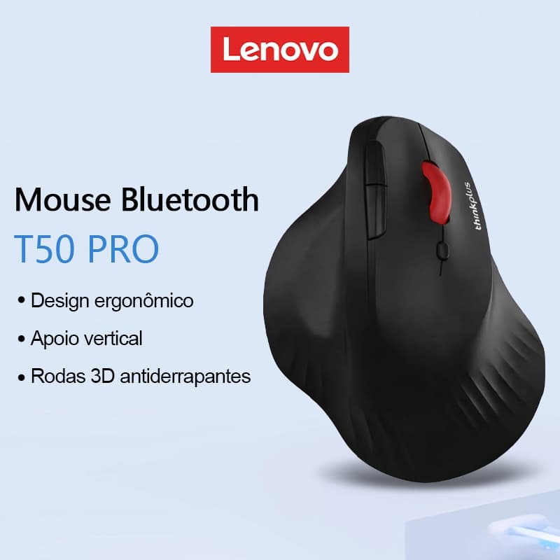 Lenovo T50 PRO Mouse Bluetooth Sem Fio Antiderrapante Design Ergonômico Textura Fosca Bateria De Longa Duração