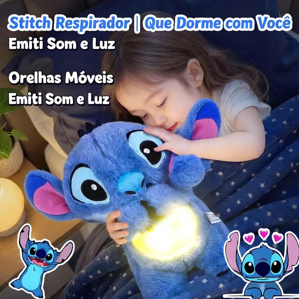 27cm Boneco Stitch Que Respira e Canta Pelúcia Terapia para Acalmar Ansiedade