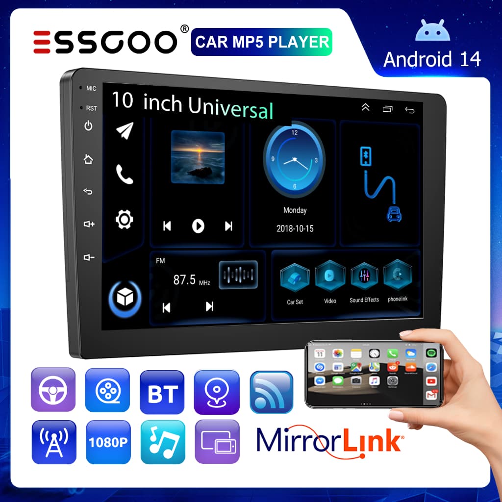 (Do São Paulo) ESSGOO 10 polegada Android Carplay 2 Din MP5 Carro Player WIFI/GPS/ Bluetooth/FM／rádio do carro