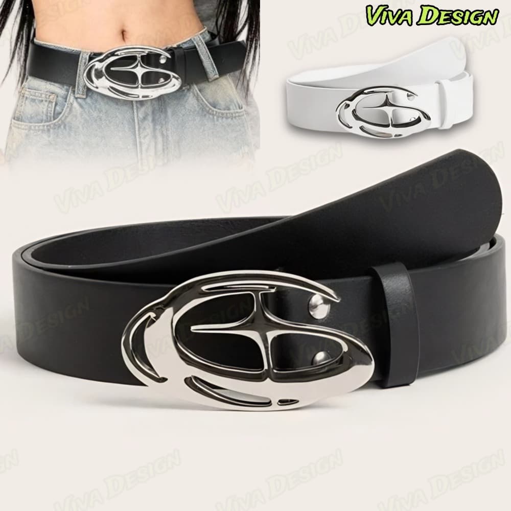 Cinto Unissex Vintage Estilo punk boho chic Com Fivela Decorada Com Estrela Em 3d Brilhante