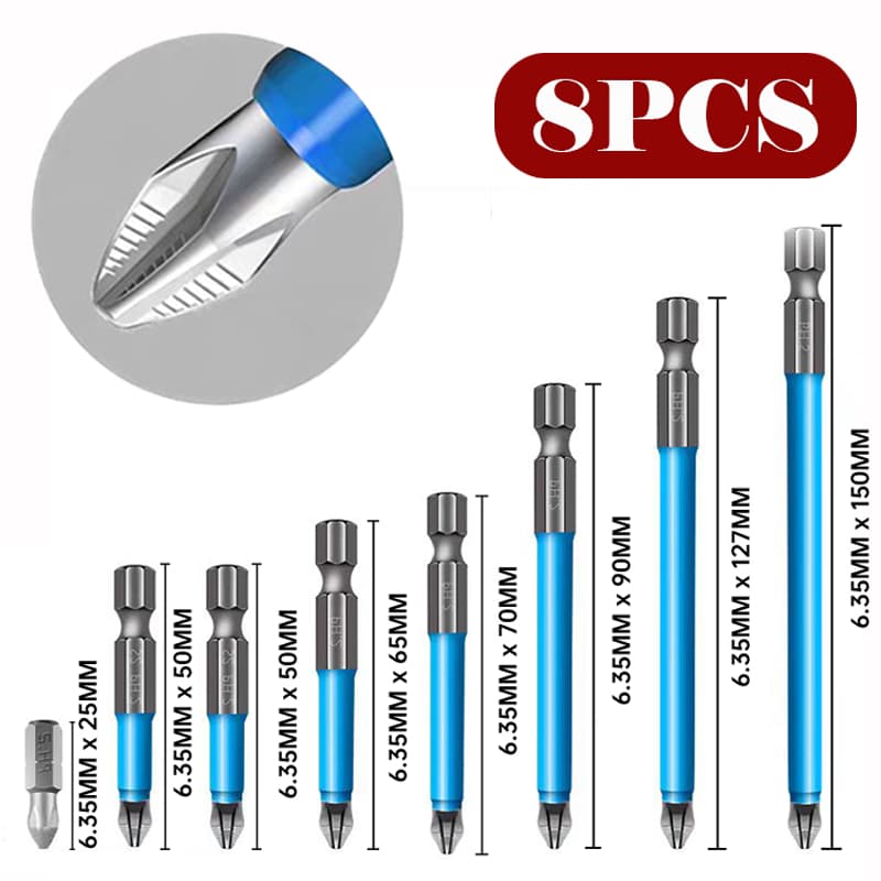 8 Pcs Chaves Bit PH2 Magnética Chave De Fenda Broca Auto Impacto Antiderrapante