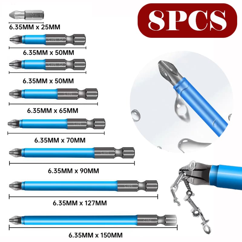 8 Peças Bits PH2 Cabeça De Lote Magnético Chave De Fenda Cruzada Parafuso De Broca De Impacto 25-150 mm