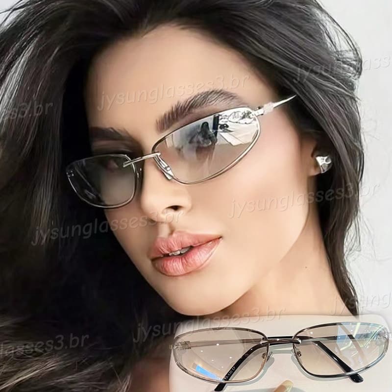 Moda Y2K Estilo Metal Sem Moldura Oval Óculos De Sol Femininos Resistentes A UV De Alta Qualidade