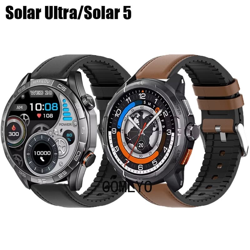 Para Haylou Solar Ultra / Solar 5 Pulseira De Smartwatch Relógio Inteligente Couro+Silicone Macio Masculino Banda