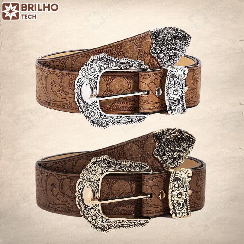 Cinto Feminino Padrão Marrom Com Cintura Decorativo Em Relevo-BT