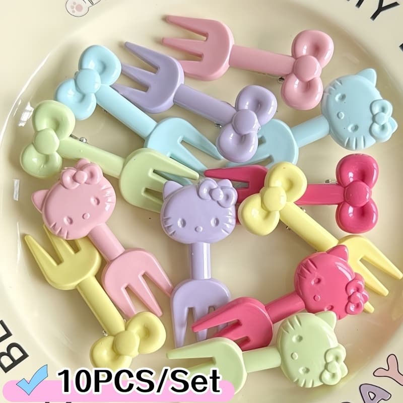 10Pcs/Set Garfo De Fruta Descartável Kitty Criativo Sobremesa
