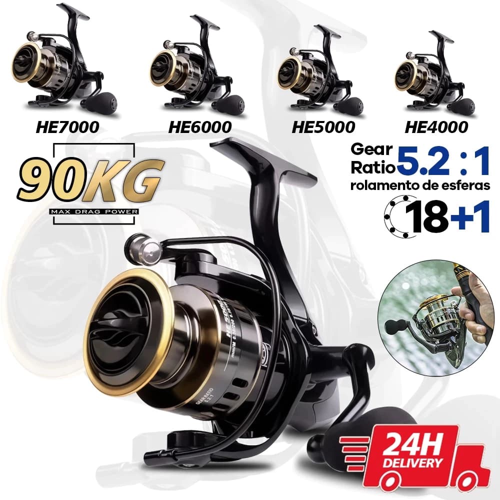 Molinete De Pesca De Metal EVA HD1000-7000 Max Arraste 90kg Cana Em Água Salgada