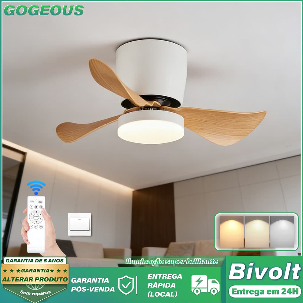 110V-220V 3 Cores Ventilador De Teto Com Luminaria Branco 3 Pás 24W Quarto Sala de Jantar