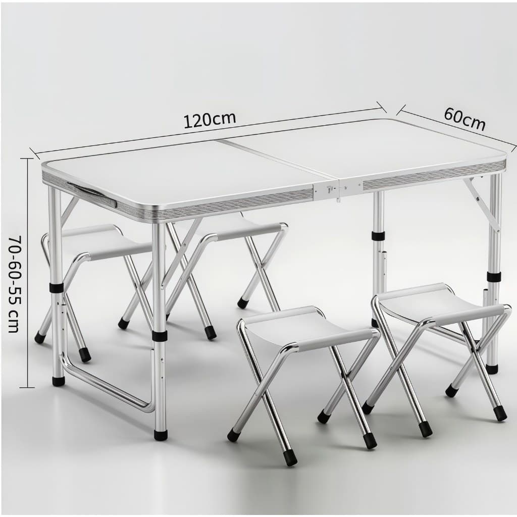 Mesa Dobrável de Alumínio 120x60cm com Tampo MDF e Alça para Camping, Churrasco e Praia