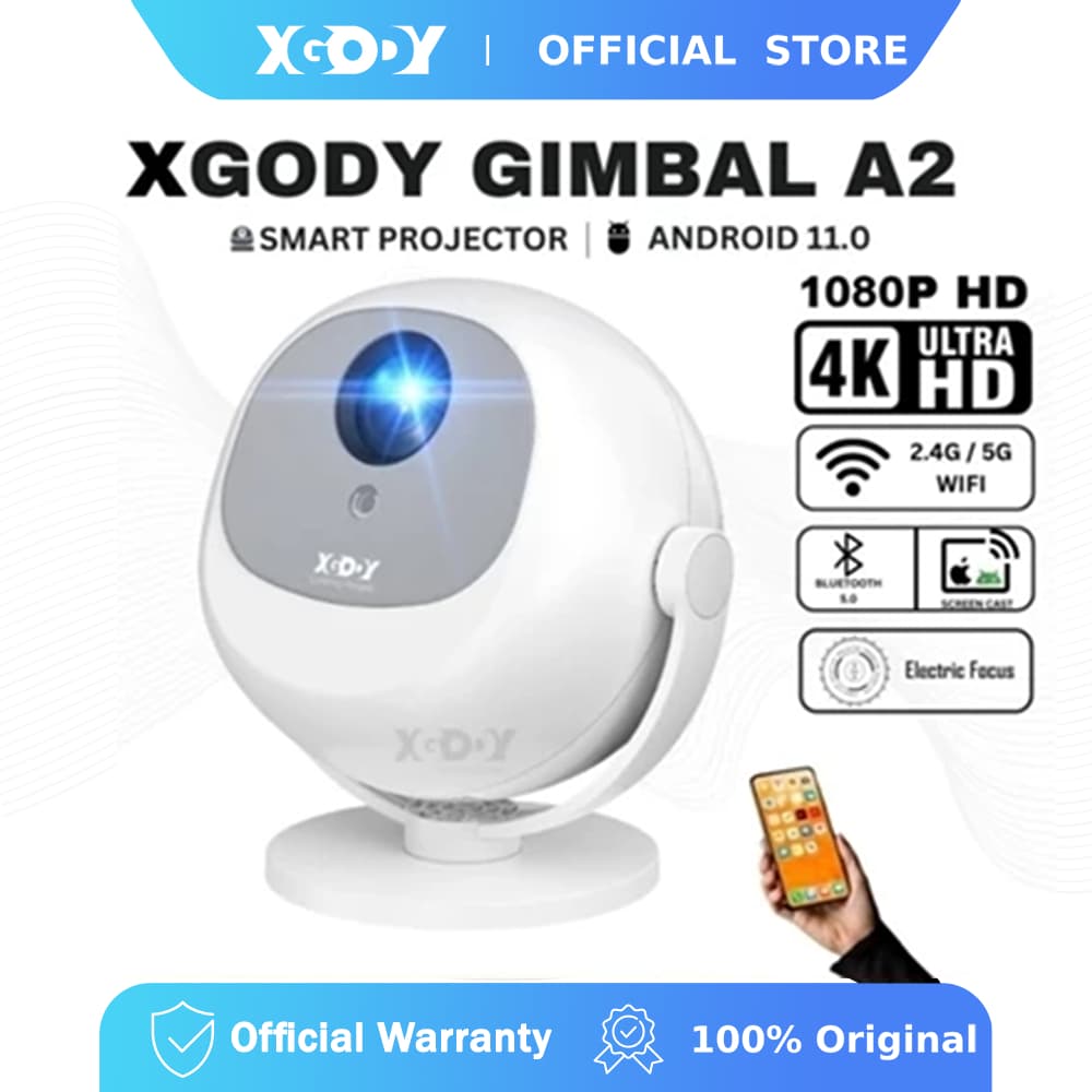XGODY Gimbal A2 4K Projetor Android 14 Wifi6 Cinema Portátil 1080P 300ANSI 2 * 3W Alto-Falante