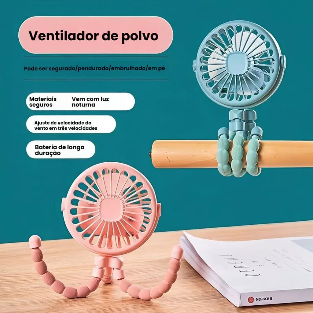 Mini Ventilador Recarregável USB Portátil Para Crianças , 3 Velocidades Ajustáveis , Poderoso E Silencioso , Mesa , Carr