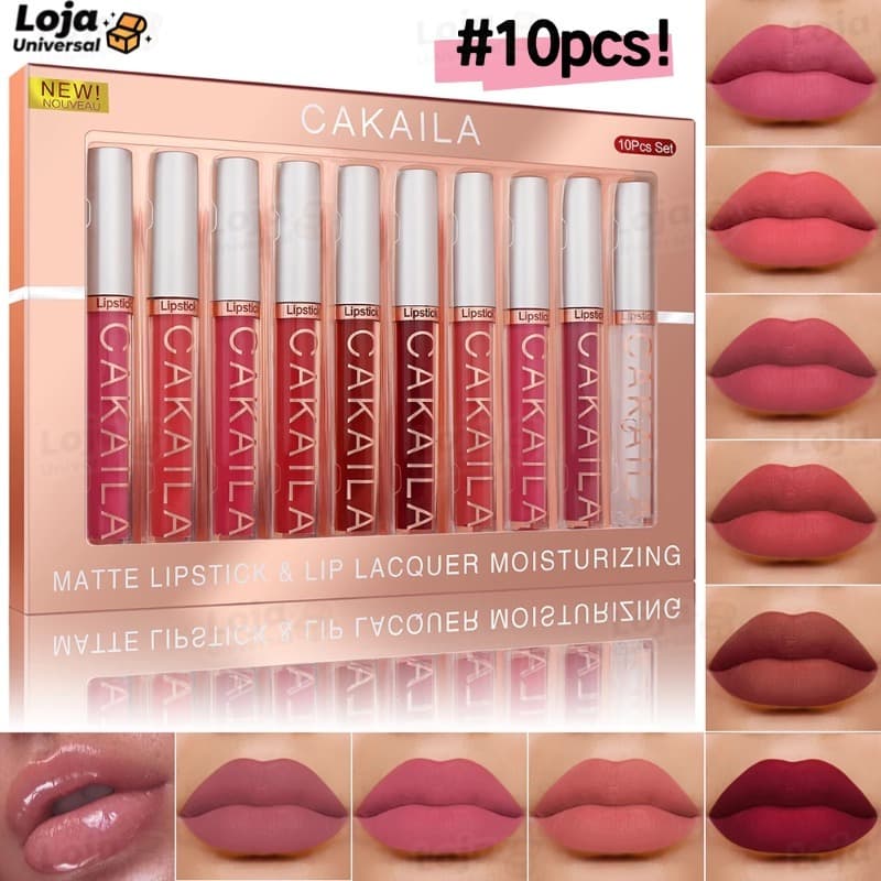 10 Cores Brilho Labial Fosco à Prova D'Água com CAKAILA Hidratação Natural e Saudável Cores vibrantes-LU