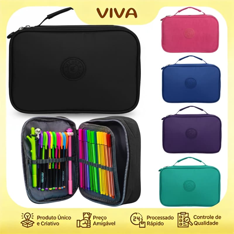 Estojo Escolar Grande Para 72 Lápis À Prova D'água Feito De nylon com 25 Elásticos Zíper