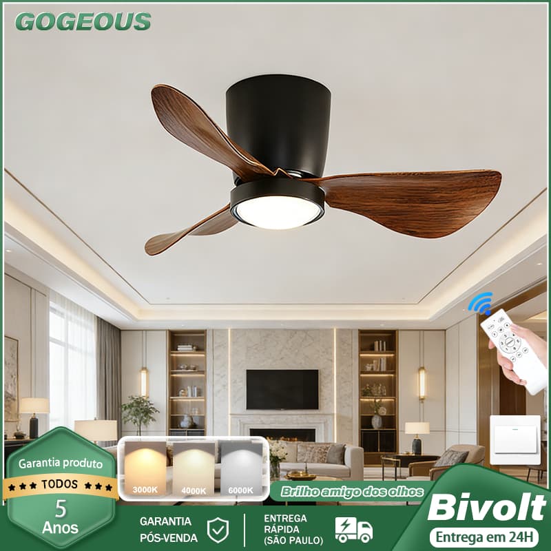110V-220V Ventilador De Teto Com Luz LED 3 Cores Reversível Com Controle Remoto Sala de estar Quarto Silencioso