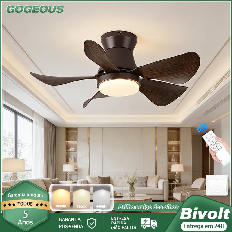 110V-220V Ventilador De Teto Com Luz LED Lâmpada 24 Polegadas Com Controle Remoto Bivolt Reversível