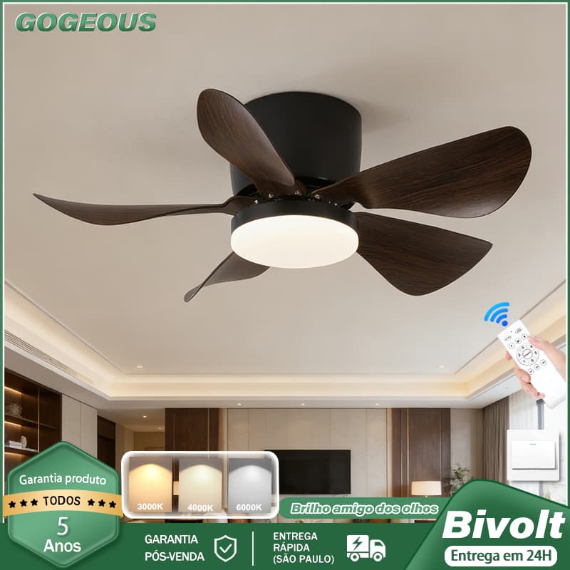 3 Cores Ventilador de Teto com Lâmpada LED Para Sala de Estar Bivolt 110V-220V Motor CC Silencioso Controle Remoto