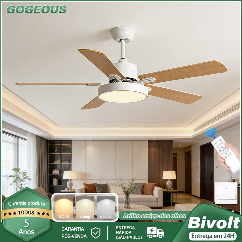 3 Cores 110V-220V Ventilador De Teto Com Luz Lâmpada Com Controle Remoto Reversível Silencioso e econômico