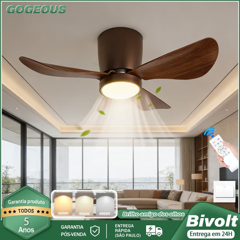 110V-220V Ventilador De Teto Com Luz Luminárias 3 Cores 3 Pás Sala de estar Quarto Com Controle Remoto