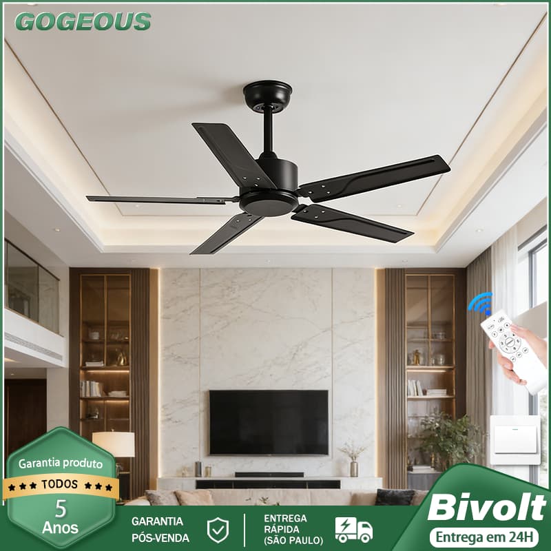 110V 220V Ventilador de Teto Com Controle Remoto 5 Pás 48W Motor CC Reversível Silencioso e econômico