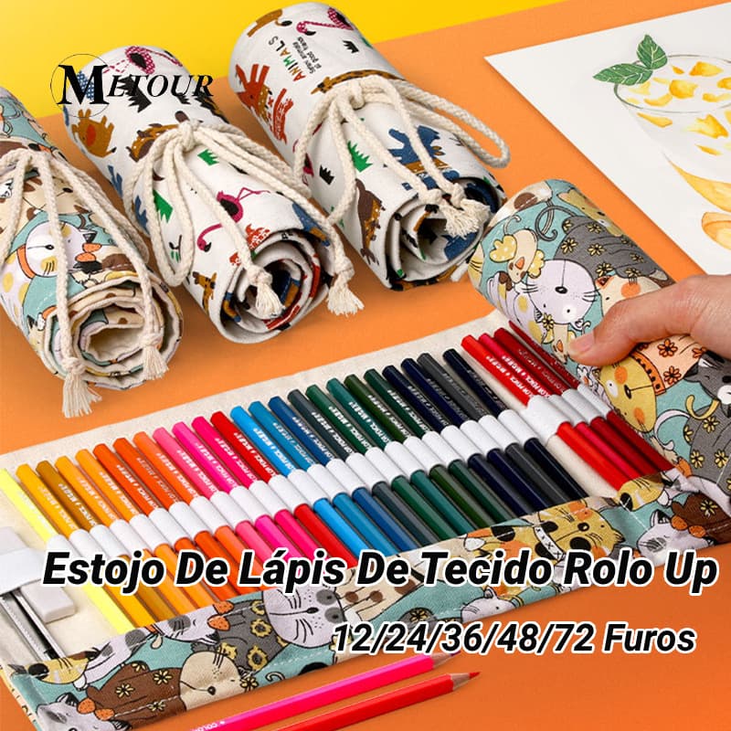 12/24/36/48/72 Furos Estojo De Lápis De Tecido Rolo Up/Estojo Escolar/Papelaria