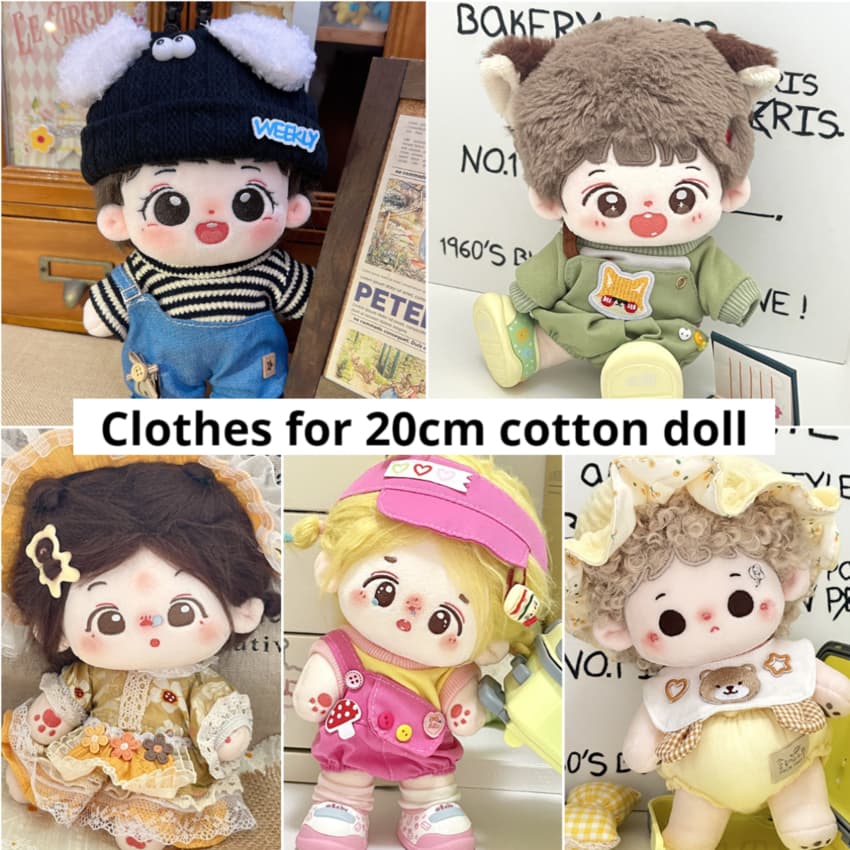 Apenas roupas de boneca de algodão de 20 cm, saia, terno/macacão de boneca de pelúcia de 20 cm