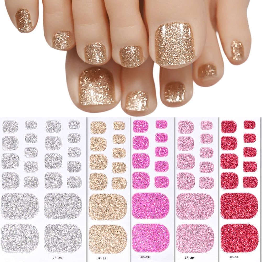 Adesivos de unha com Glitter, 5 peças, adesivos autoadesivos com tudo incluído para Manicure, decoração de unhas