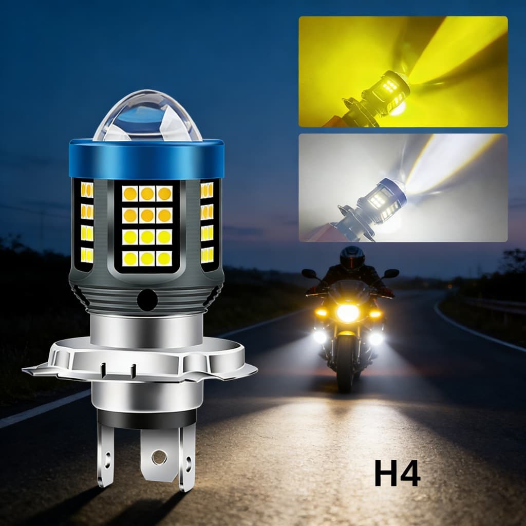 Lâmpada LED H4 Luz universal de motocicleta Alto Desempenho com Projetor para Visão 360° e Farol Alto e Baixo