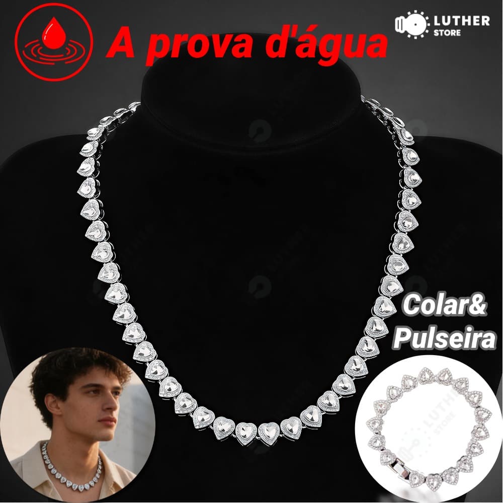 Colar em formato de coração cravejado com um diamante de 11 mm Colar em aço titânio Joia feminina requintada