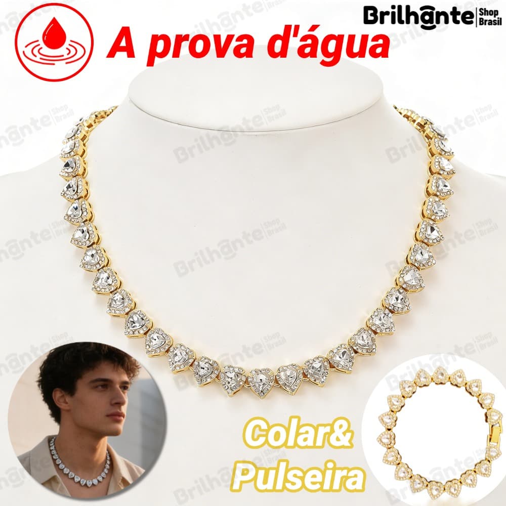 Colar em formato de coração cravejado com um diamante de 11 mm Colar em aço titânio Joia feminina requintada