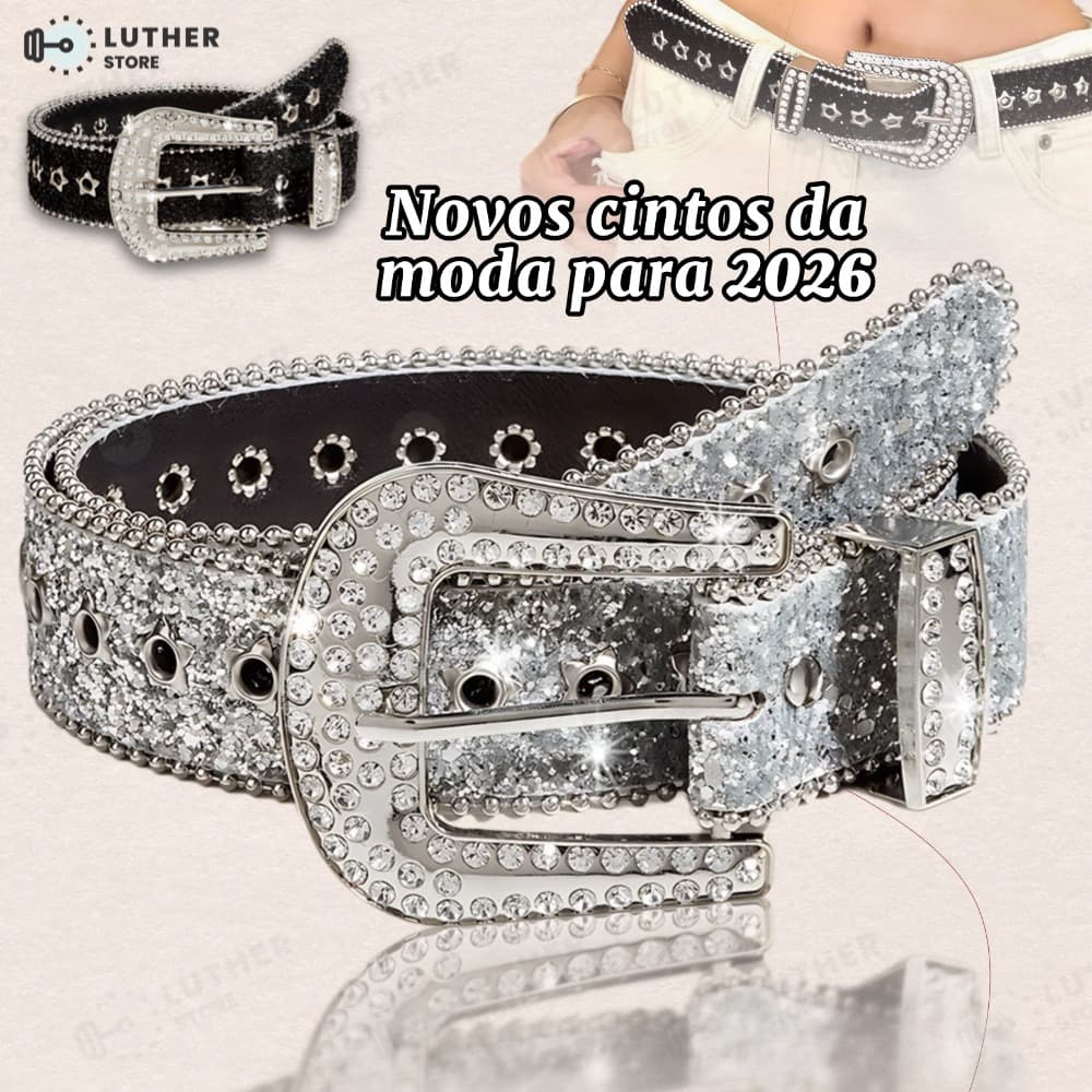 Cinto de Couro de Couro de Rhinestone All-match Fashion Rhinestone Decoração de Lantejoulas Estilo ins Style Feminino