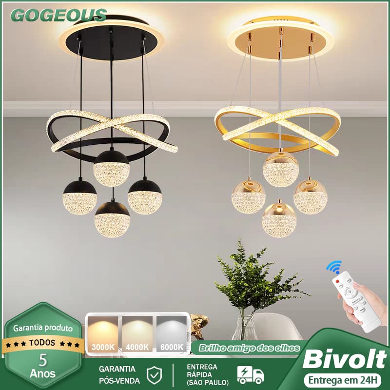 GOGEOUS 3 Cores Lustre Para Sala de Estar de Cristal com LED Bivolt 110V-220V Iluminação Decorativa