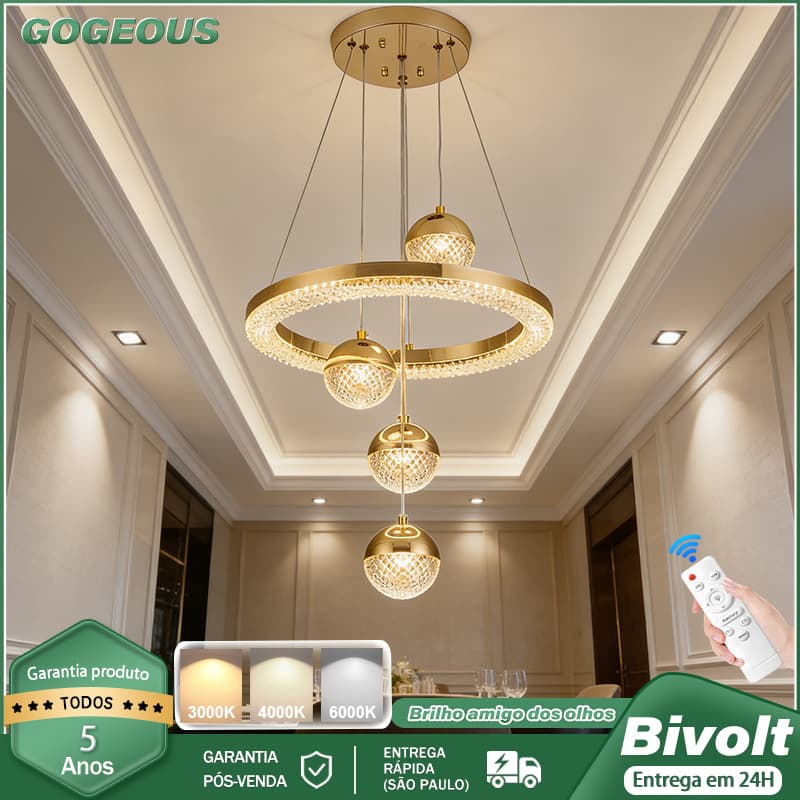 3 Cores 110V-220V Lustre De Teto de Cristal LED Para Sala de Jantar Bivolt com Controle Remoto Moderno