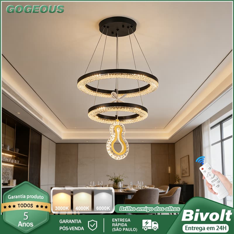Lustre De Teto Moderno LED Bivolt 110V 220V com 3 Cores Lustre De Cristal para Quarto ou Sala de Jantar