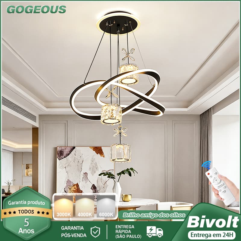 3 Cores 110V-220V Lustre Para Sala de Jantar Moderno LED Bivolt Com Controle Remoto Iluminação Aconchegante