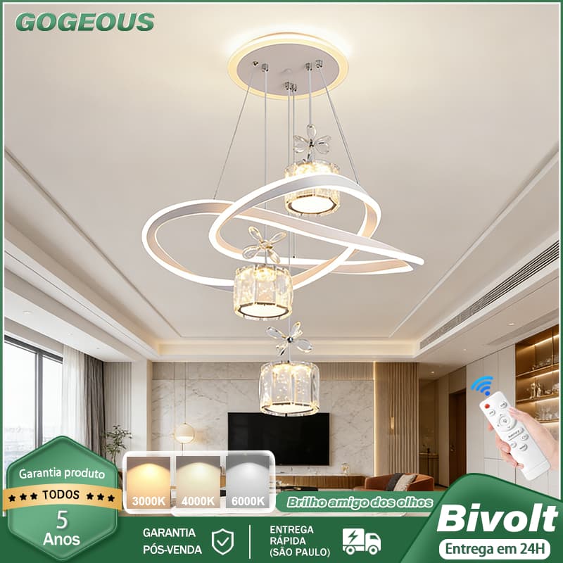 3 Cores 110V-220V Lustre de Cristal Moderno para Sala de Jantar com LED Bivolt Com Controle Remoto