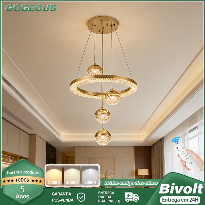 3 Cores 110V-220V Lustre De Teto para Sala de Estar de Cristal LED Bivolt Com Controle Remoto Ambiente Confortável